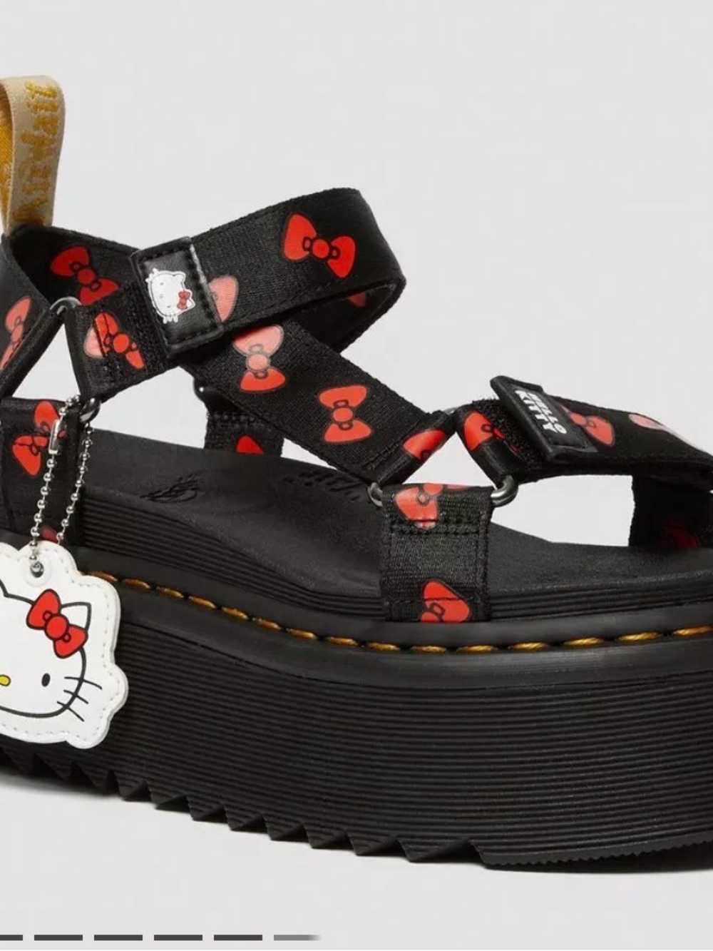Dr. Martens Black Platform Sandals with Red Bow x Hello Kitty Size 7